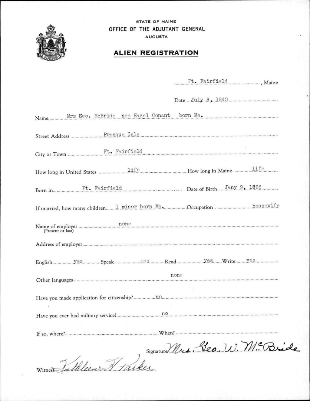Miniature of Alien Registration- Conant, Hazel (Fort Fairfield, Aroostook County)