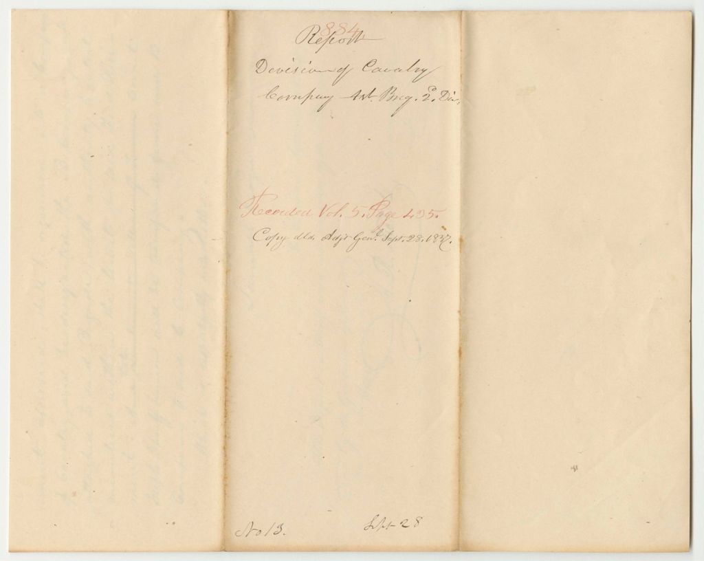 Miniature of Report 884: Report on a Division of the Cavalry Company in the 2nd Division, 1st Brigade