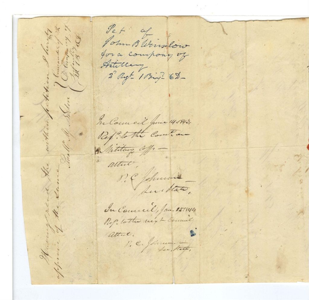 Miniature of Petition of John B Winslow for a company of Artillery 2R-1B-6D