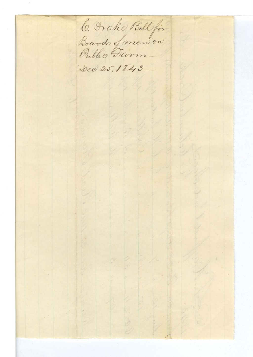Miniature of C. Drake's Bill for Board of Men on Public Farm