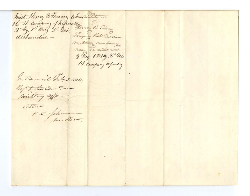 Miniature of Petition of Henry B. Penny for disbanding the H Company of Infantry in the 2nd Reg 1st Brig 2nd Div