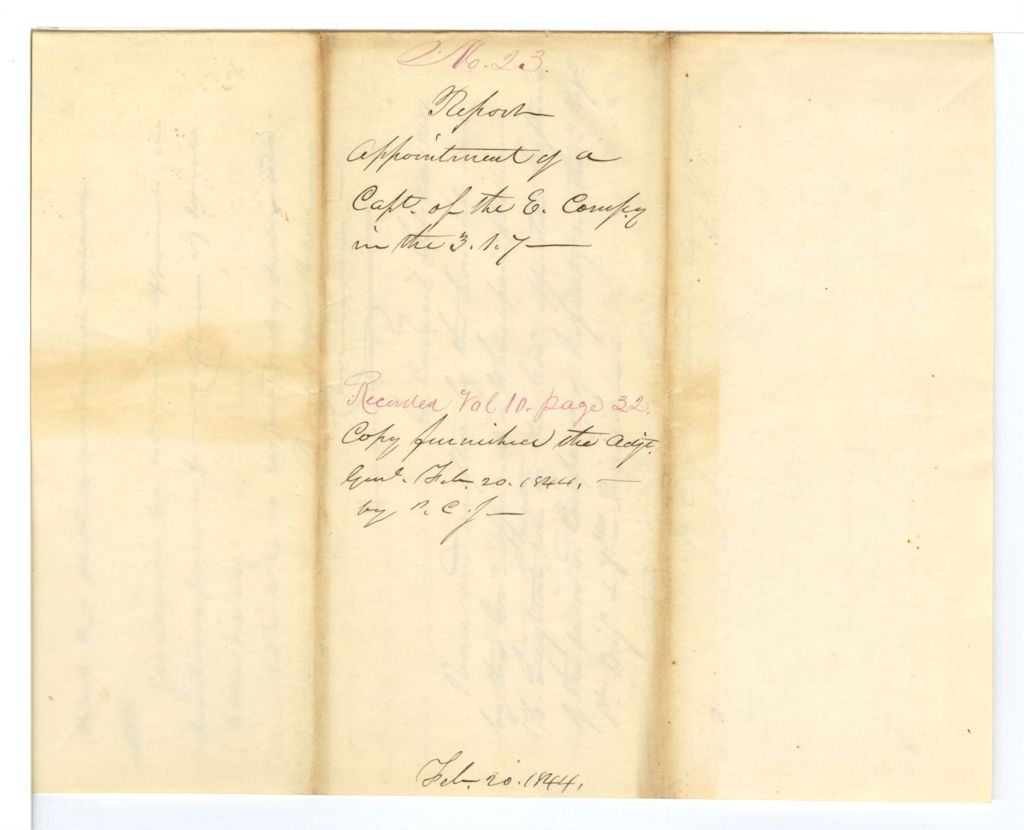 Miniature of Report on the appointment of a captain in the E Company of the 3rd Reg 1st Brig 7th Div in Trescott