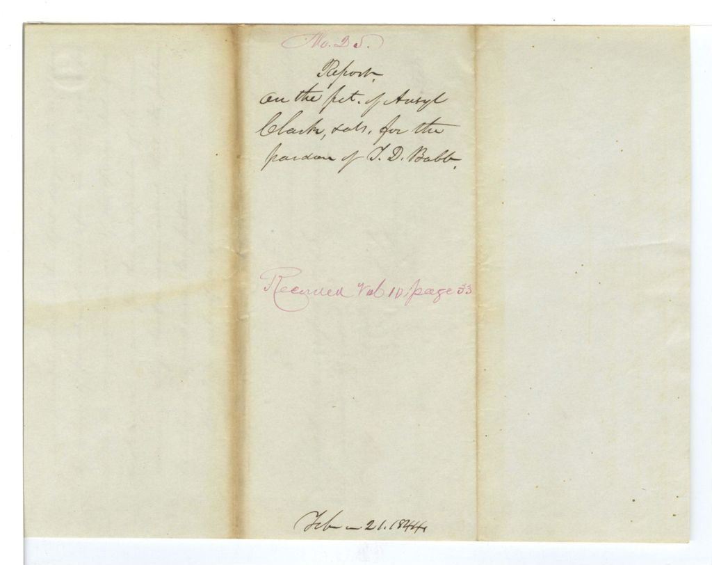 Miniature of Report on the petition of Ansyl Clark and others for the pardon of Thomas D. Babb of Gardiner for Larceny