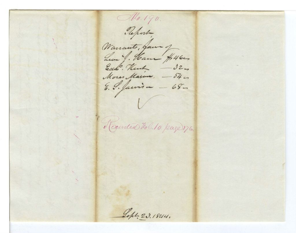 Miniature of Report 190: Report on the warrants in favor of Levi J. Ham, Edward Kent, Moses Mason, and Edward S. Jarvis, Trustees of the Insane Hospital