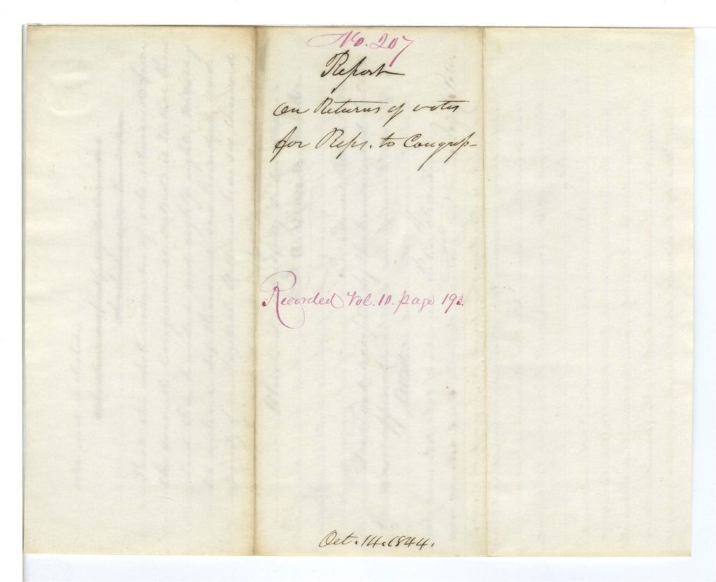 Miniature of Report 207: Report on the returns of votes for the Representatives to Congress