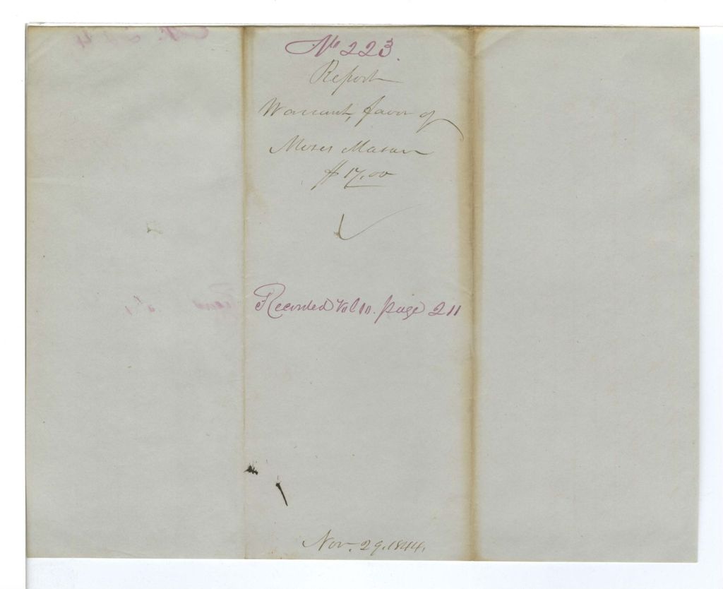 Miniature of Report 223: Report on the warrant in favor of Moses Mason, Trustees of the Insane Hospital