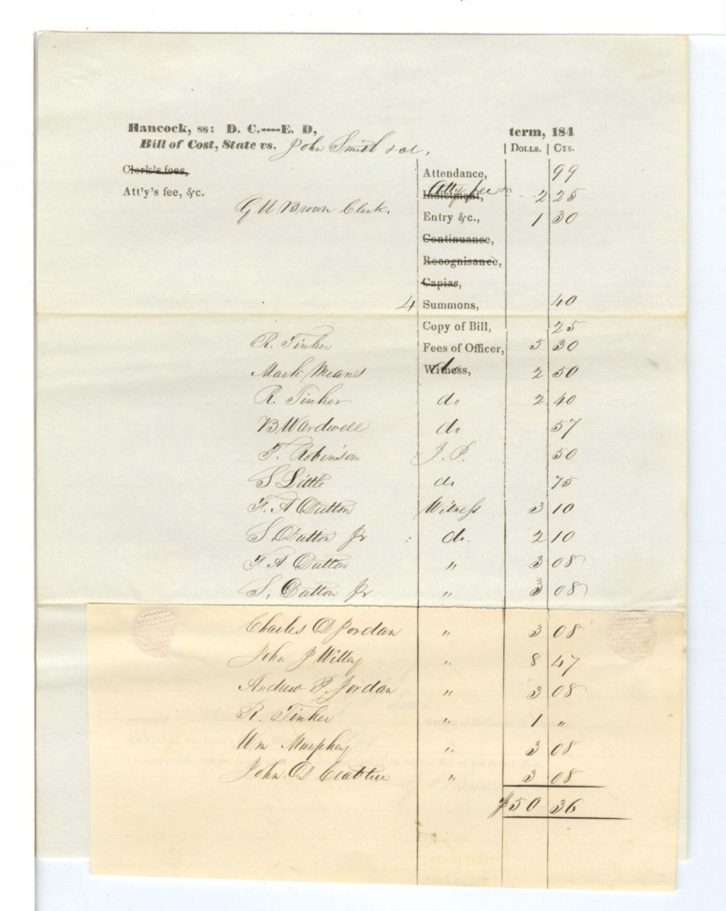 Miniature of Bill of Cost, State vs. John Smith and others