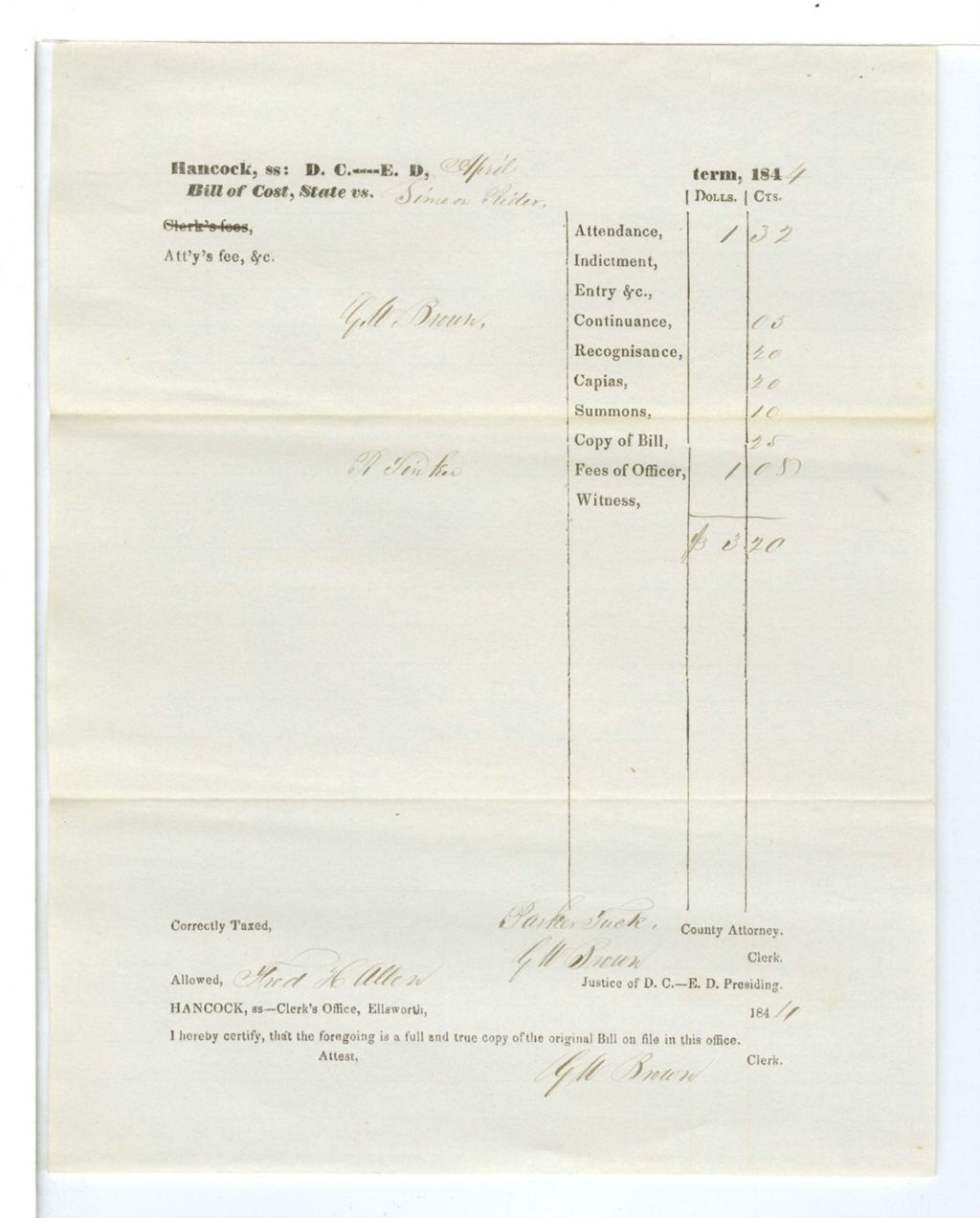 Miniature of Bill of Cost, State vs. Simon Rider