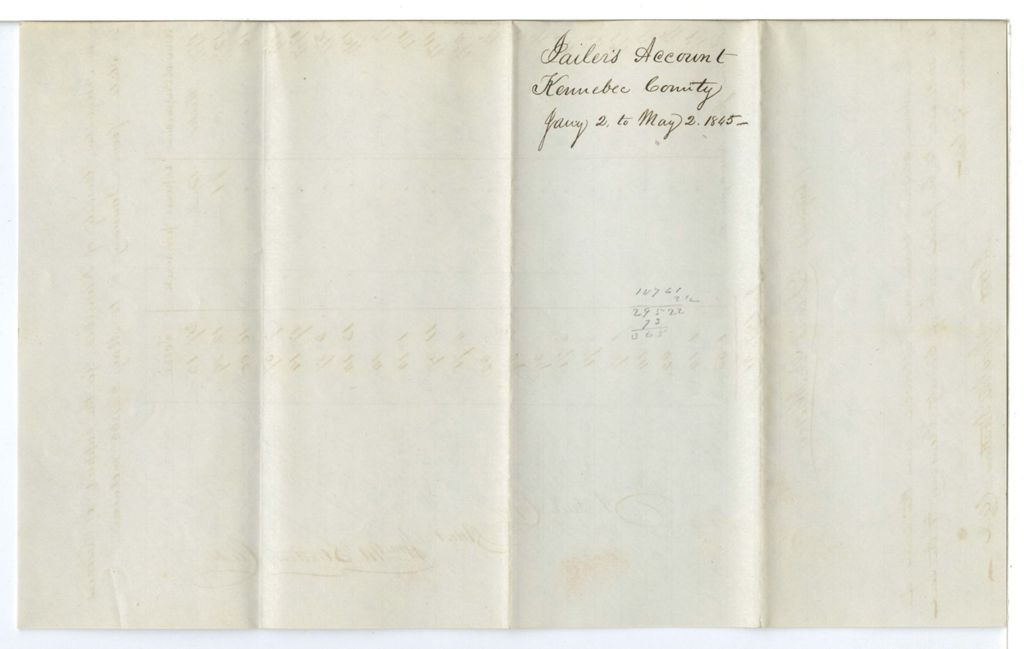 Miniature of Jailer's Account, Kennebec County, Jan. 2 to May 2 1845