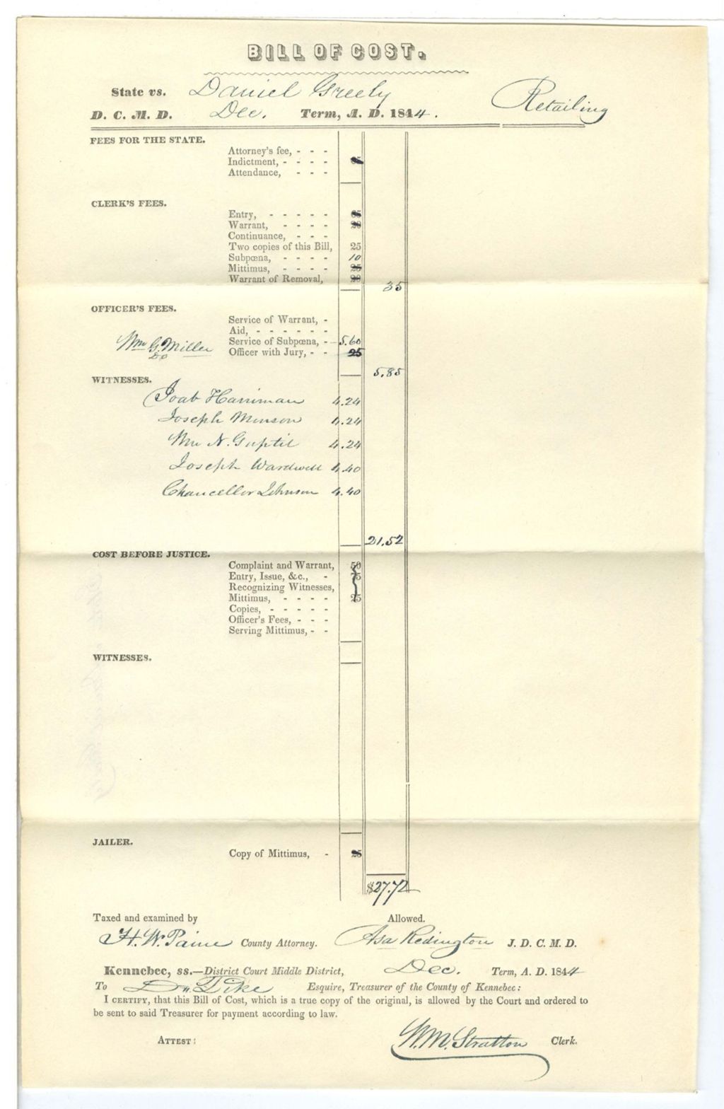 Miniature of Bill of Cost, State v. Dabuek Greely