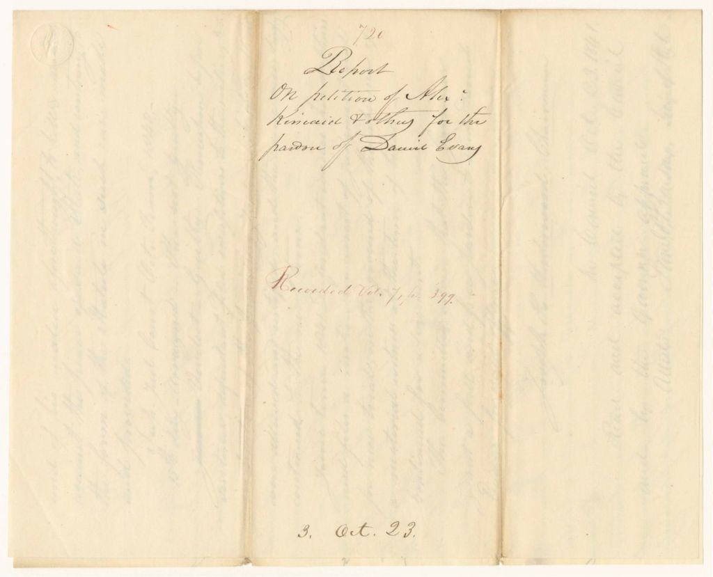 Miniature of Report 720: Report on Petition of Alexander Kincaid and Others for the Pardon of Daniel Evans
