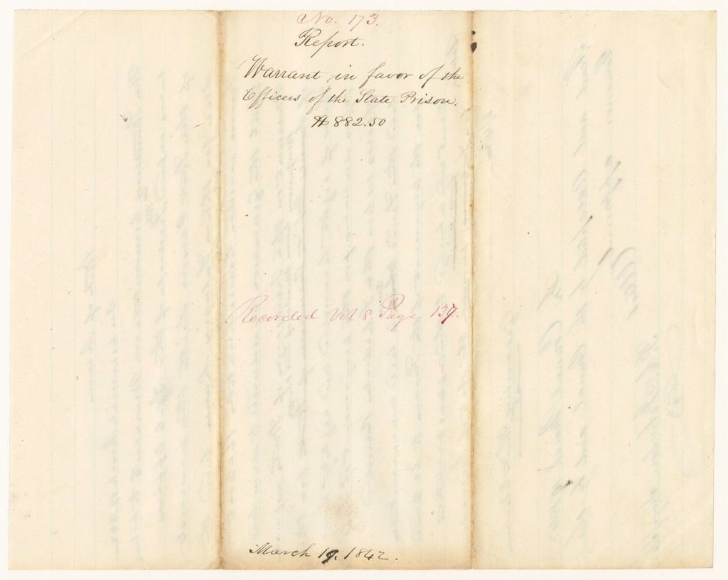 Miniature of Report 173: Report - Warrant in Favor of the Officers of the State Prison