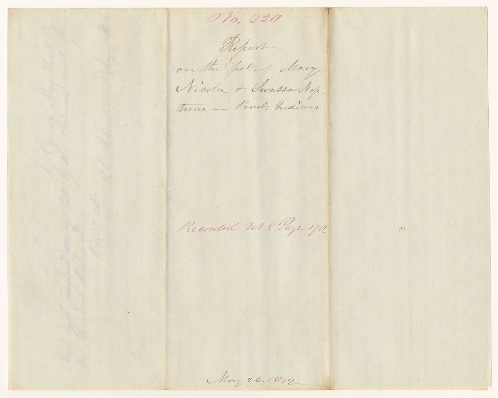 Miniature of Report 220: Report on the Petition of Mary Necolas and Swassa Neptune, Penobscot Indians