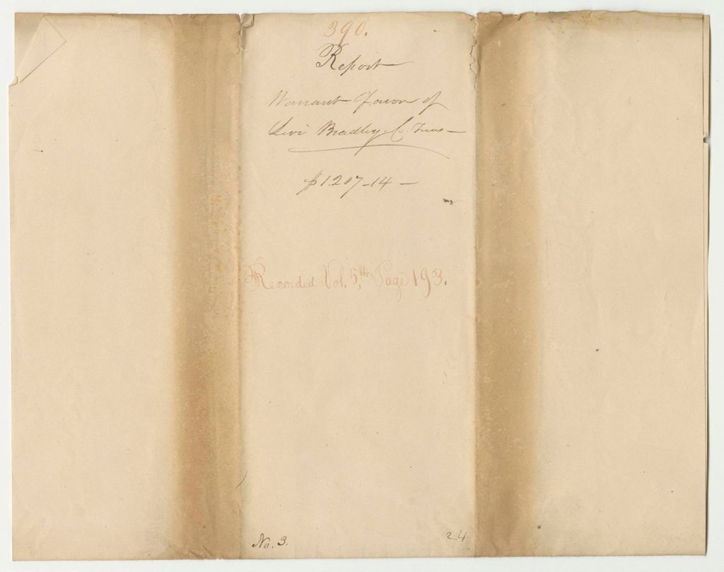 Miniature of Report 390: Warrant in Favor of Levi Bradley, Penobscot County Treasurer