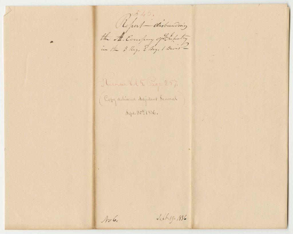 Miniature of Report 545: Report Disbanding the A Company of Light Infantry in the 3rd Regiment, 2nd Brigade, 1st Division