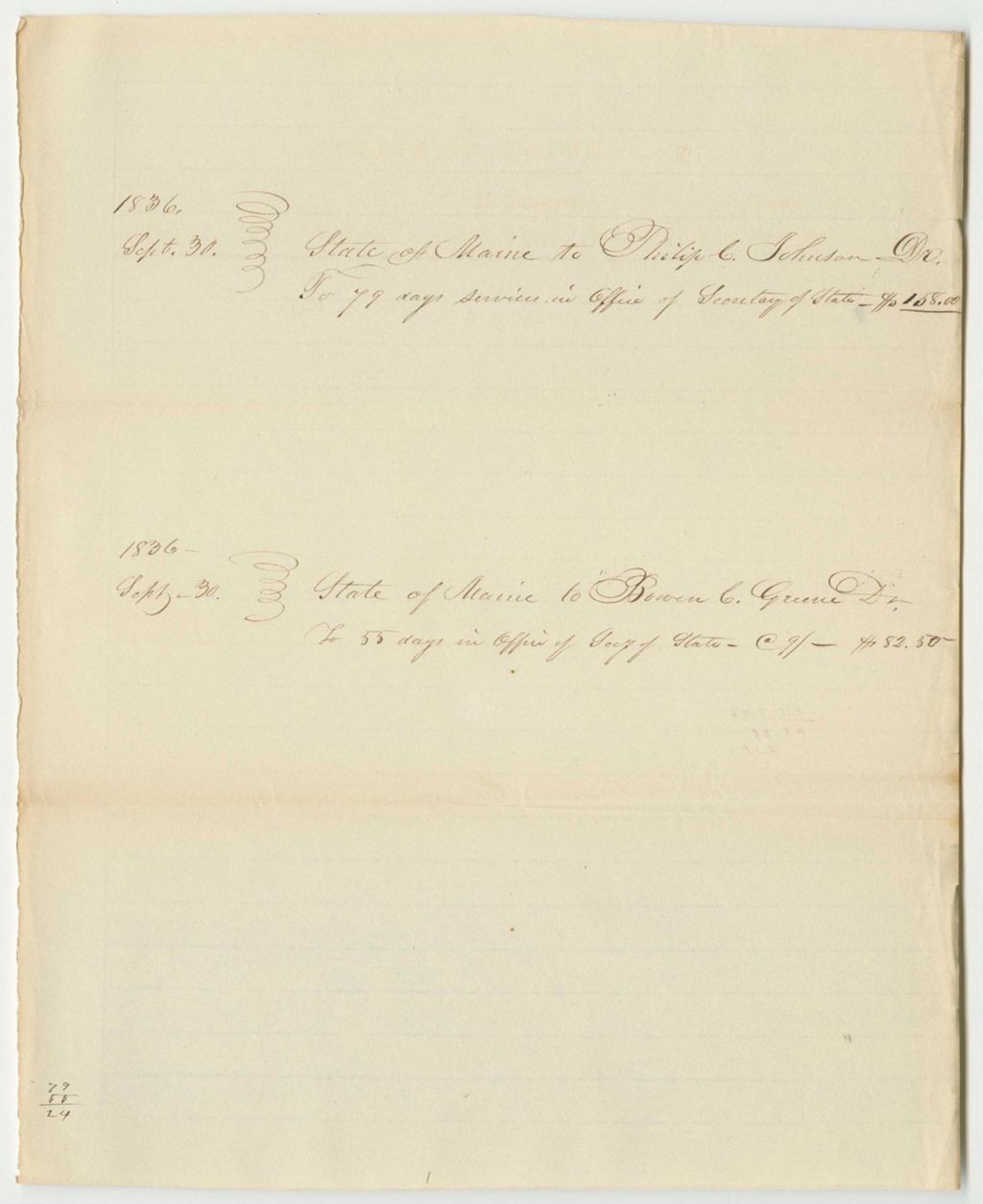 Miniature of Accounts of Philip C. Johnson and Bowen C. Green, Clerks in the Office of the Secretary of State
