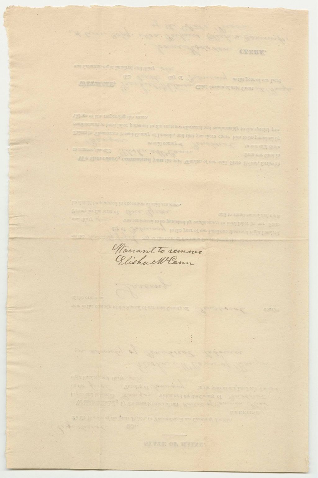 Miniature of Warrant to Remove Elisha McCann