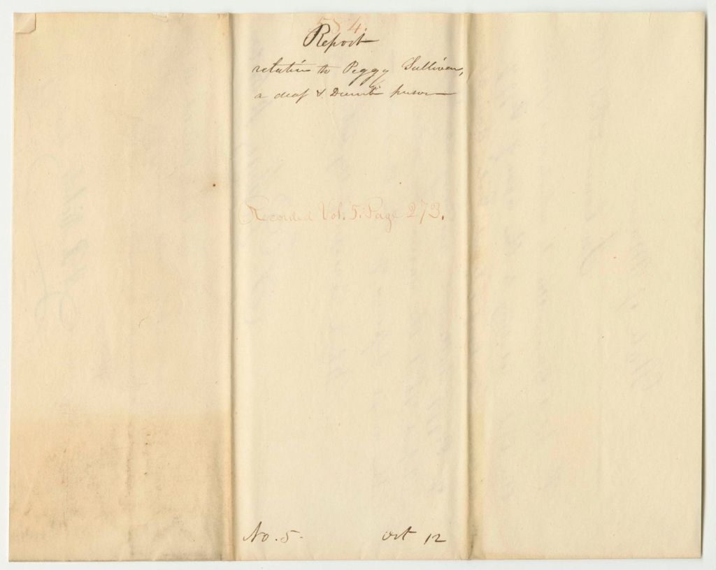 Miniature of Report 584: Report Relative to Peggy Sullivan, a Deaf and Dumb Person of Lubec