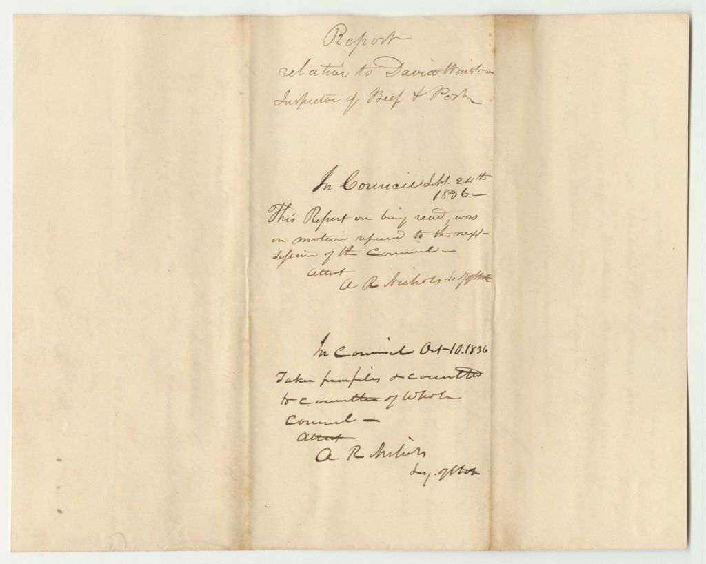 Miniature of Report Relative to David Winslow, Inspector of Beef and Pork