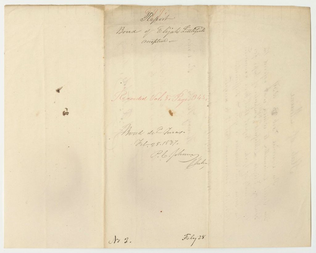 Miniature of Report 699: Report on the Bond of Elijah Littlefield, Inspector of Hops for York County