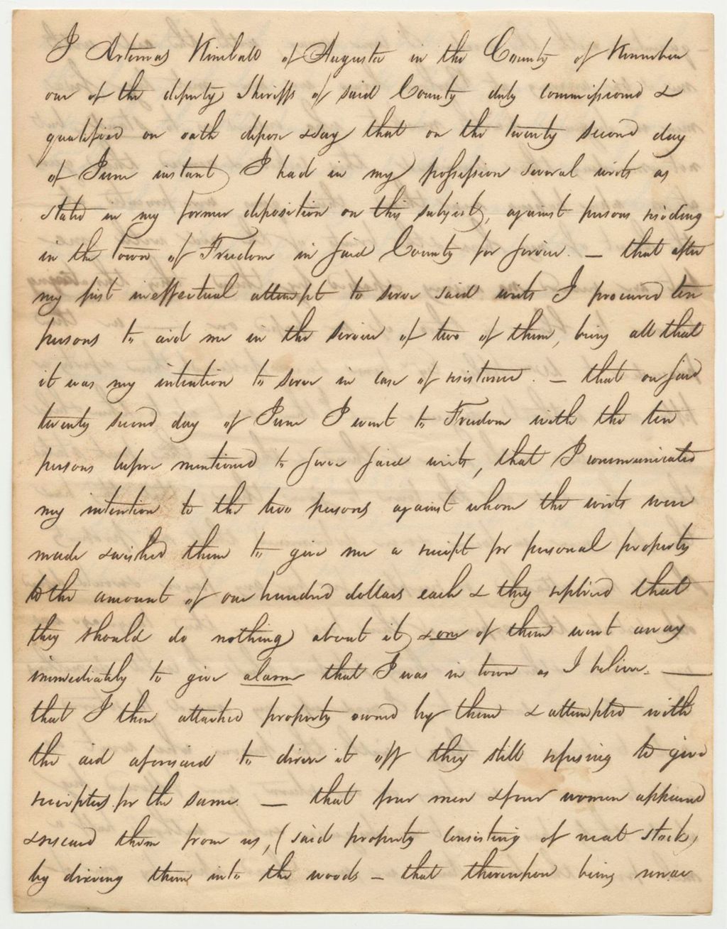 Miniature of Letter of Artemus Kimball
