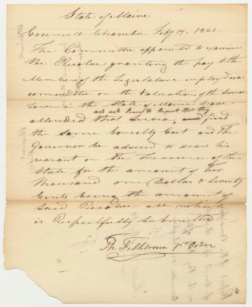 Miniature of Report 21: Report of the Committee of Council upon the Resolve on the Pay Roll of the Committee on valuation