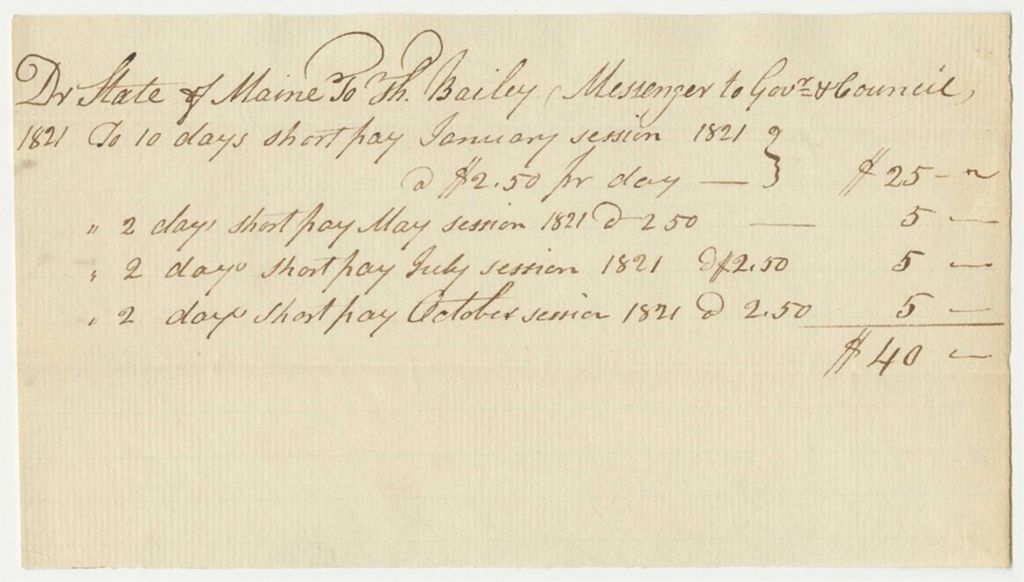 Miniature of State of Maine Receipt for Thomas Bailey
