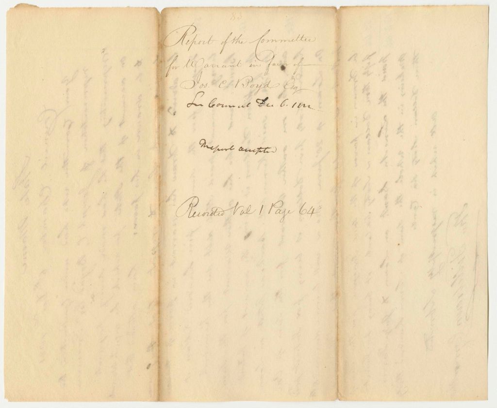 Miniature of Report 83: Report of the Committee for Warrant in Favor of Joseph C. Boyd Esq.