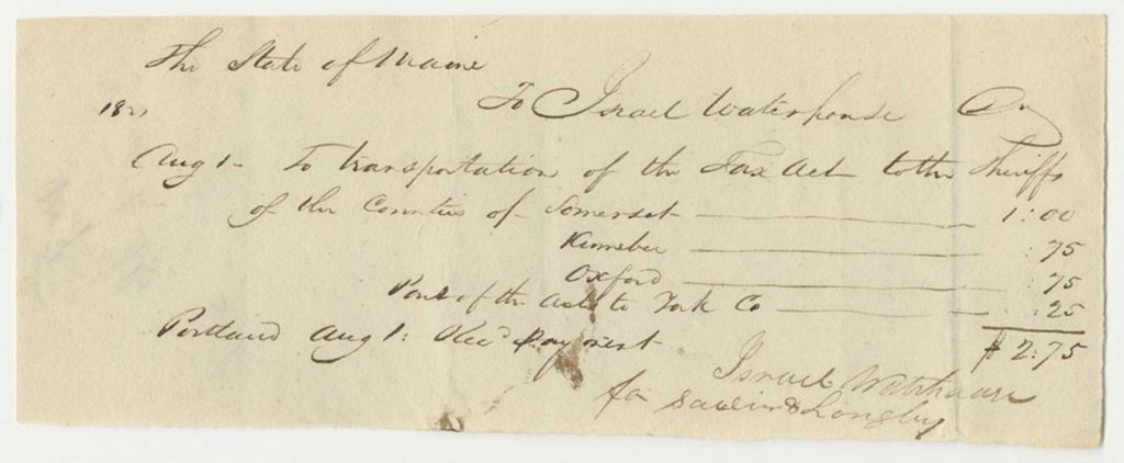Miniature of Israel Waterham Receipt