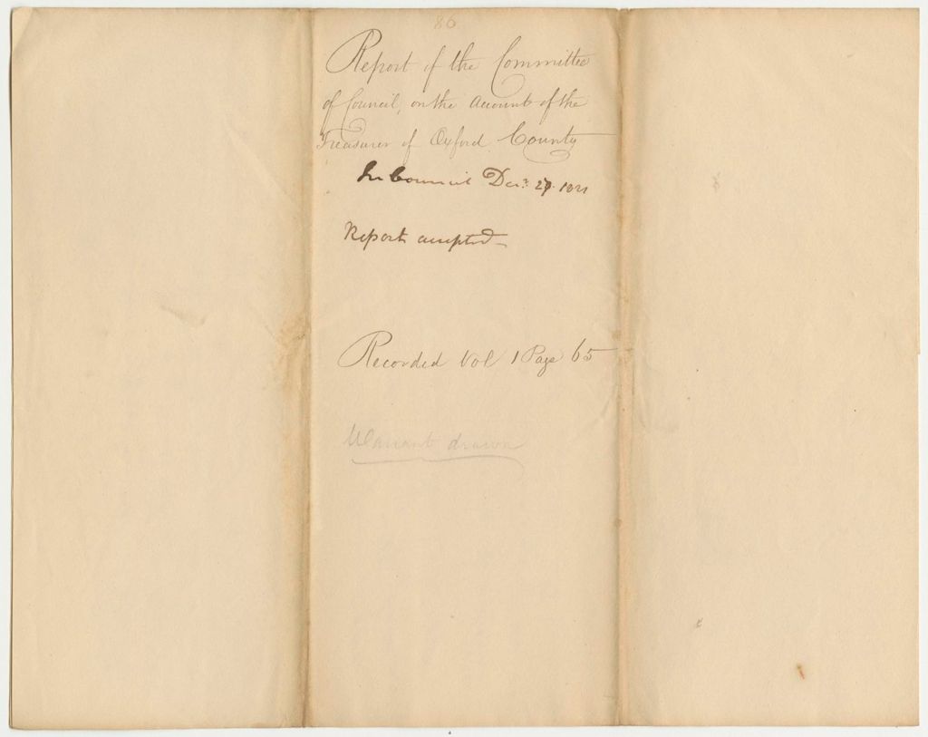 Miniature of Report 86: Report of the Committee of Council on the Account of the Treasurer of Oxford County
