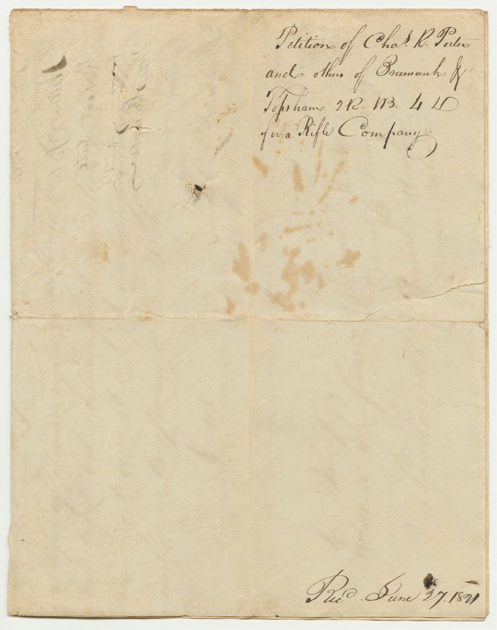 Miniature of Petition of Charles R. Porter and others of Brunswick and Topsham 2R.1B.4D. for a Rifle Company