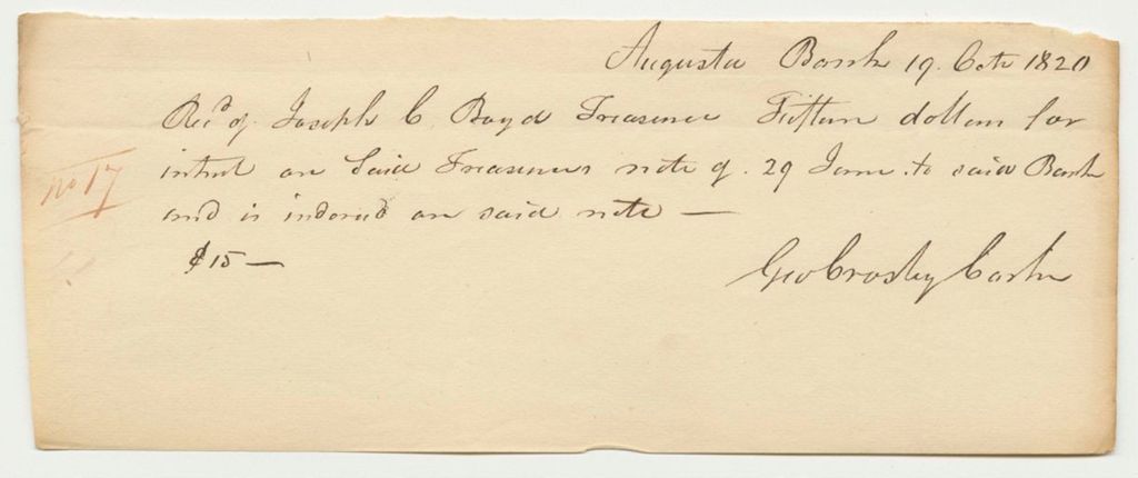 Miniature of Receipt No. 17, Augusta Bank