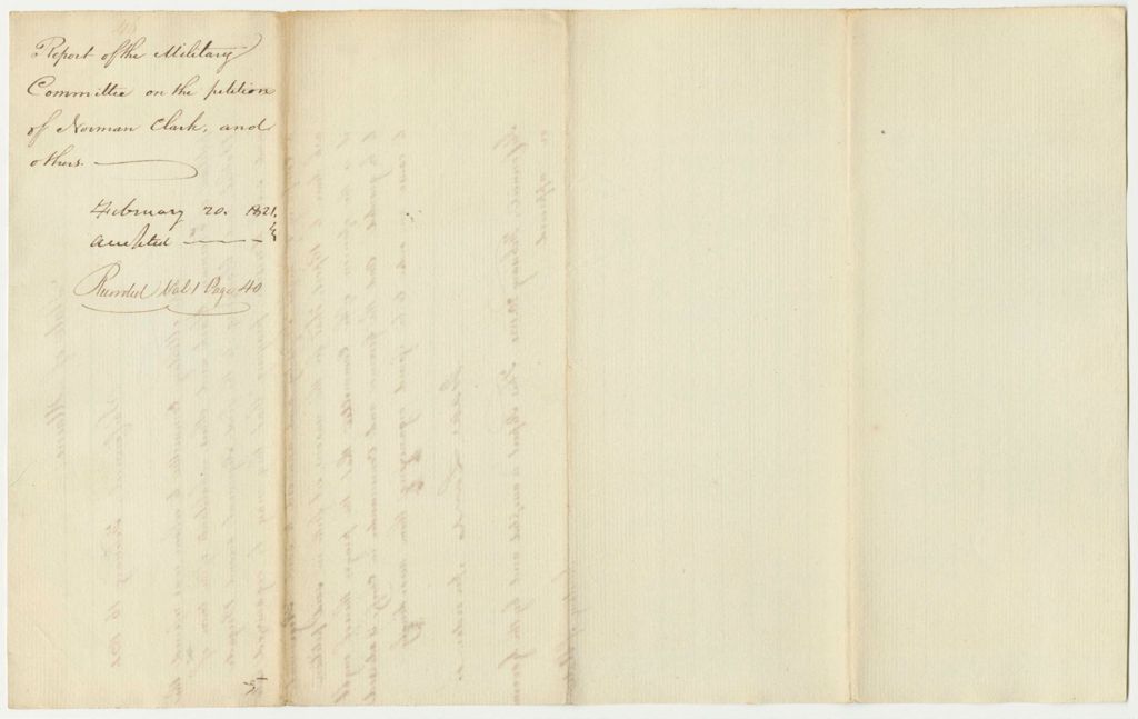Miniature of Report 46: Report of the Military Committee on the Petition of Norman Clark and others