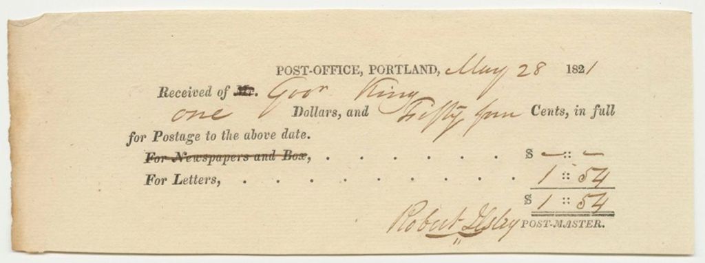 Miniature of Gov't King receipt for Portland Post-Office