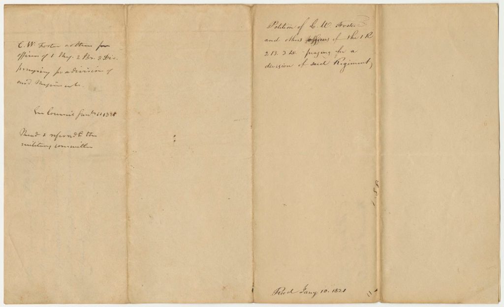 Miniature of Petition of C.W. Foster and others, Officers of the 1R.2B.3D. Praying for a Division of Said Regiment