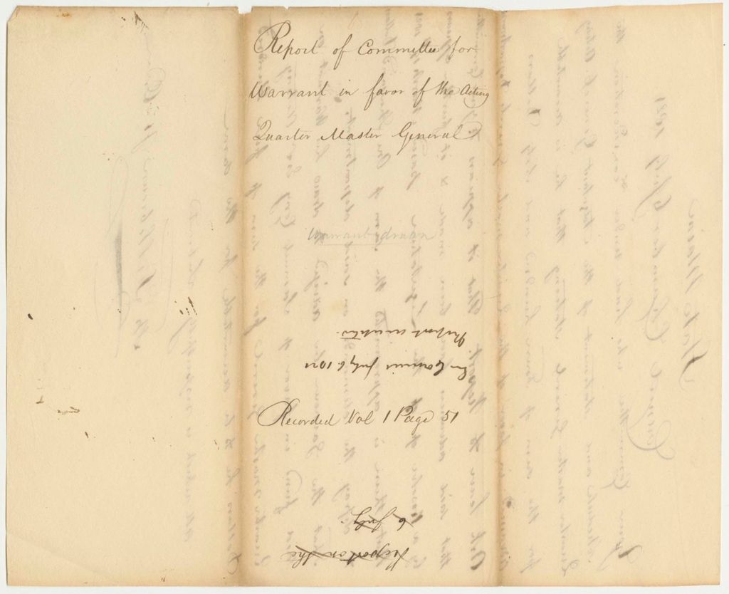 Miniature of Report 63: Report of Committee for Warrant in Favor of the Acting Quarter Master General