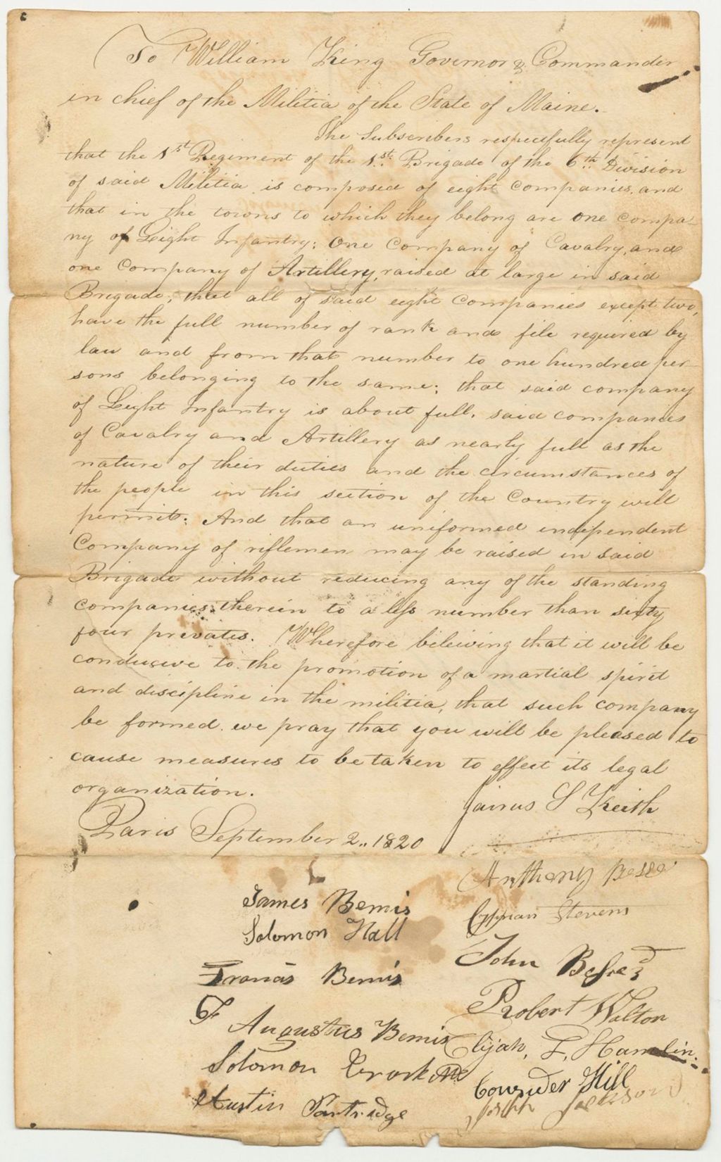 Miniature of Petition 3: Petition of Jairus S. Keith and others for a Rifle Company
