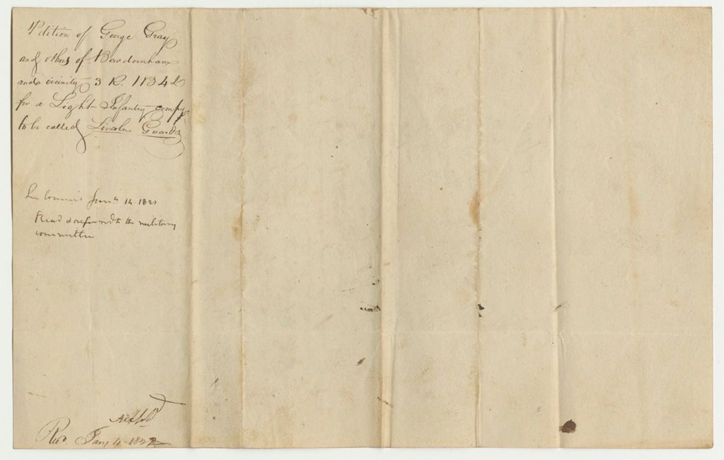 Miniature of Petition of George Gray and others of Bowdoinham and Vicinity 3R.1B.4D. for a Light Infantry Company to be Called Lincoln Guards