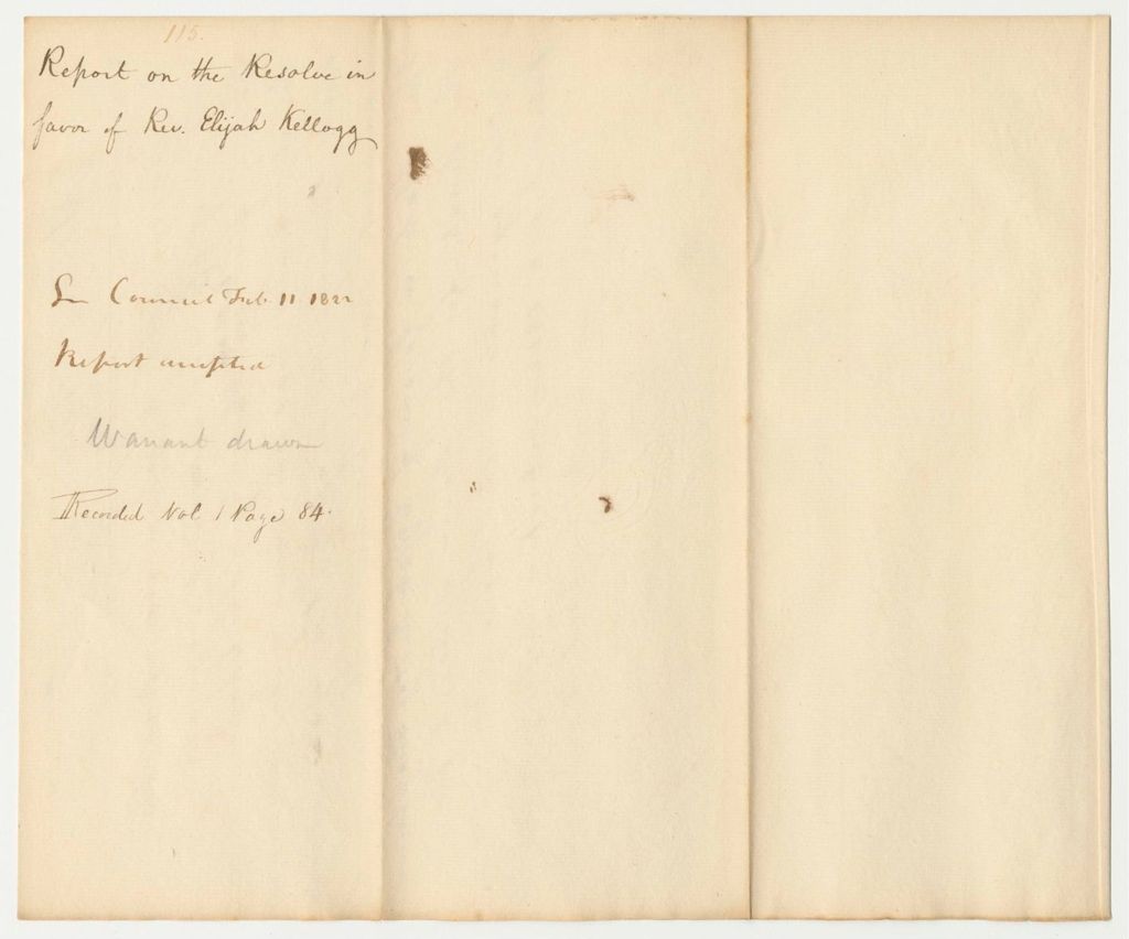 Miniature of Report 115: Report on the Resolve in Favor of Rev. Elijah Kellogg