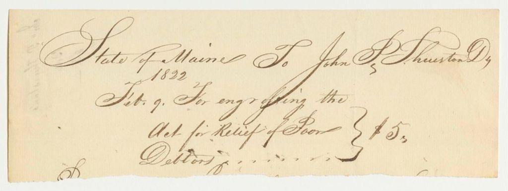Miniature of State of Maine Receipt to John P. Thurston