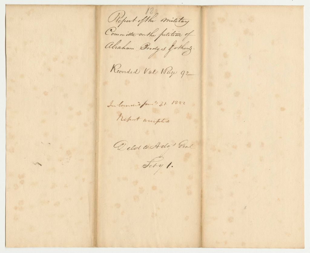 Miniature of Report 130: Report of the Military Committee on the Petition of Abraham Bridges and others