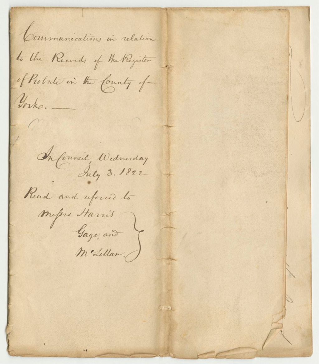 Miniature of Communications in Relation to the Record of the Register of Probate in the County of York