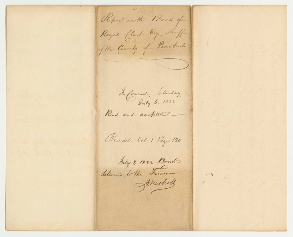 Miniature of Report 161: Report on the Bond of Royal Clark Esq. Sheriff of the County of Penobscot