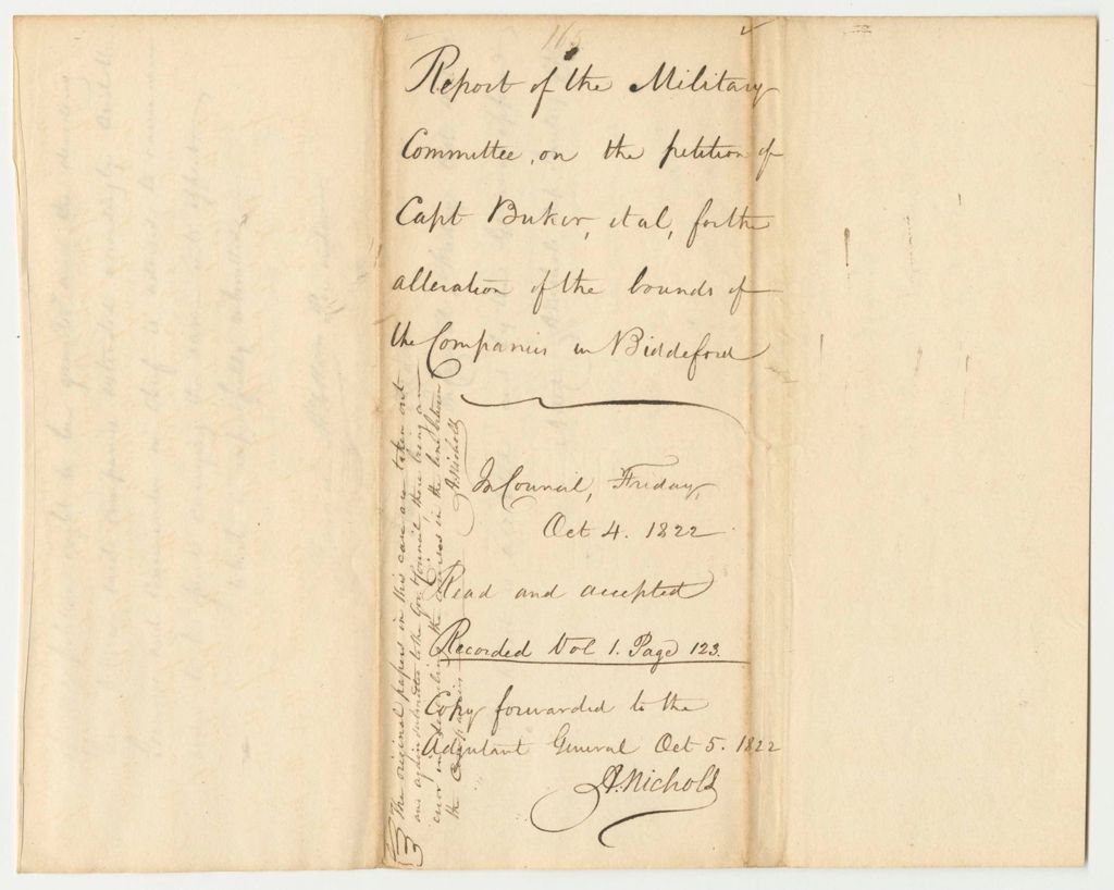 Miniature of Report 165: Report of the Military Committee on the Petition of Capt. Bukur and others, for the Alteration of the Bounds of the Companies of Biddeford