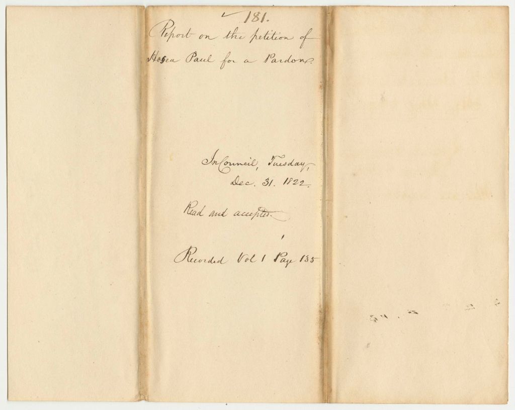 Miniature of Report 181: Report on the Petition of Hosea Paul for a Pardon