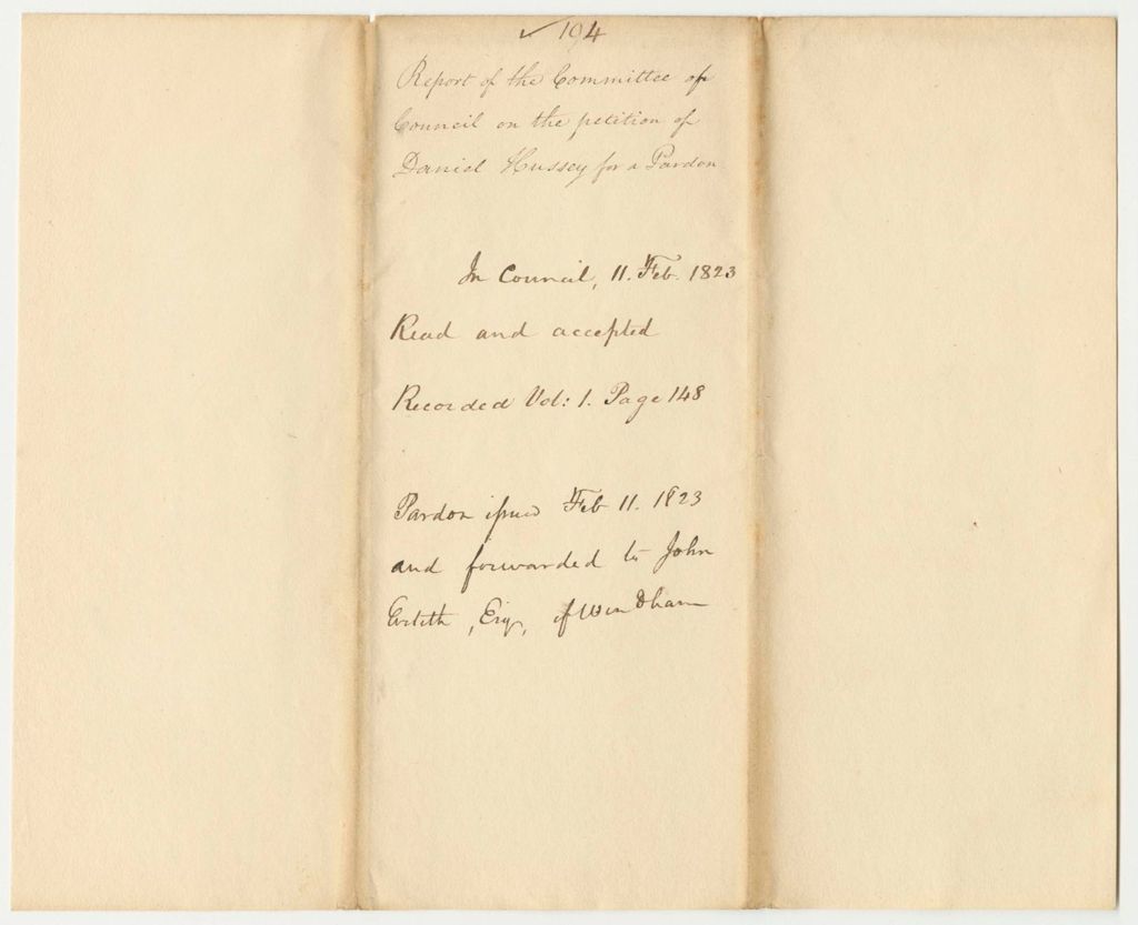 Miniature of Report 194: Report of the Committee of Council on the Petition of Daniel Hussey for a Pardon