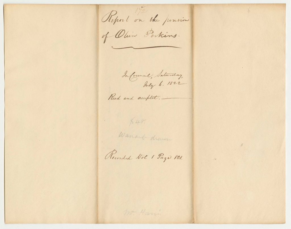 Miniature of Report 172: Report on the Pension of Oliver Perkins