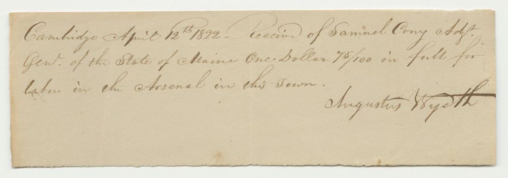 Miniature of Receipt No. 1 for Augustus Wyeth for Labor