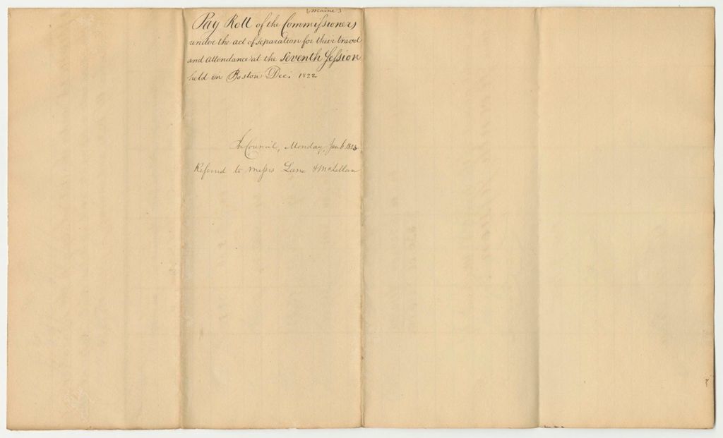 Miniature of Pay Roll of the Commissioners Under the Act of Separation for Their Travel and Attendence at the Seventh Session