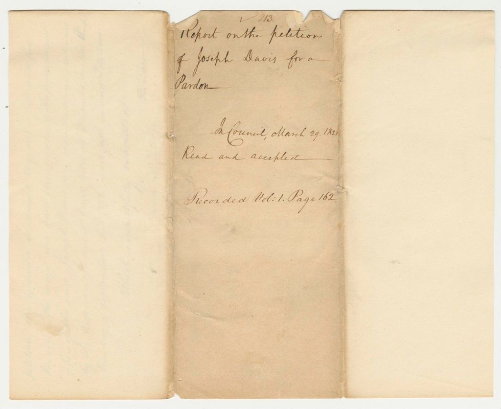 Miniature of Report 213: Report on the Petition of Joseph Davis for a Pardon
